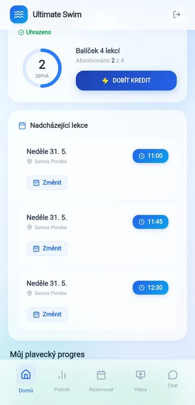 Online rezervační kalendář plaveckých lekcí